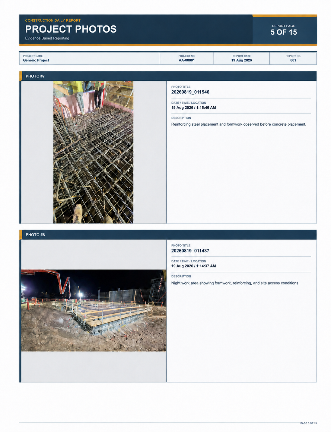 Ordered photo evidence page