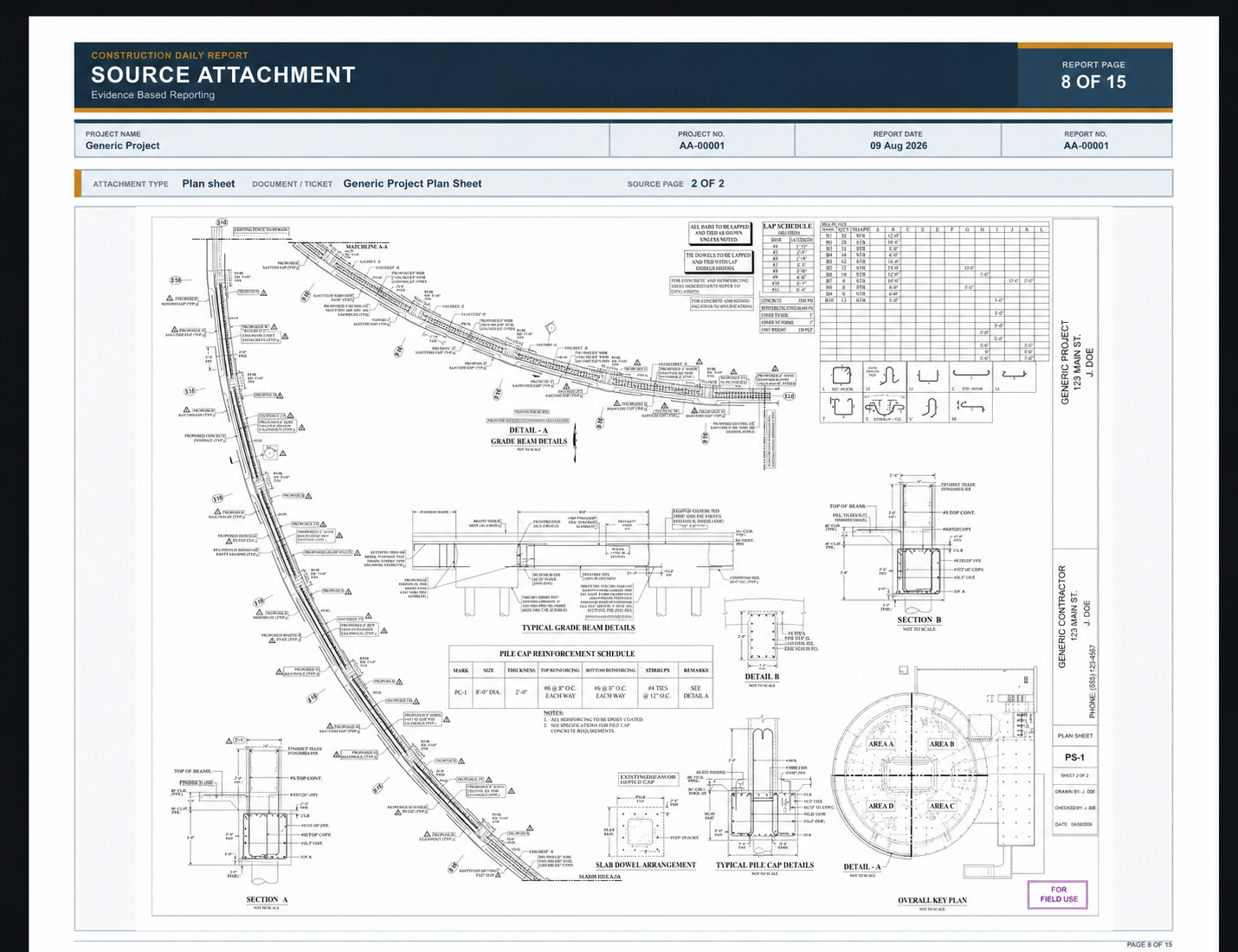 Supporting plan evidence page